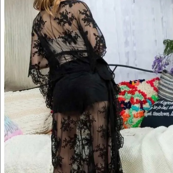 Lace cover up can be worn over jeans, or on a resort. Tie waist. Just Sexy ❤️🖤 - Picture 2 of 3